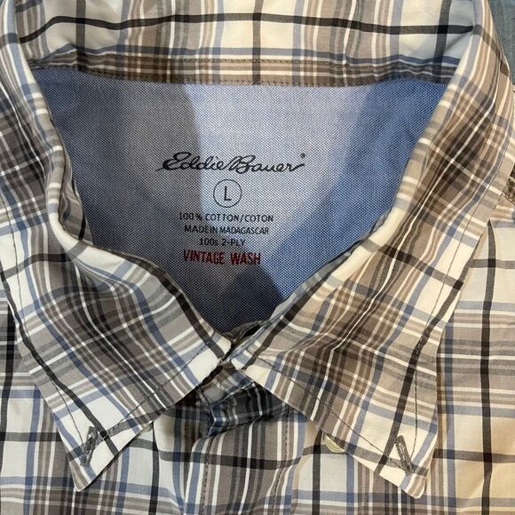 Eddie Bauer Men’s Large Vintage Wash Plaid Long Sleeve Button Down Shirt - Picture 3 of 3